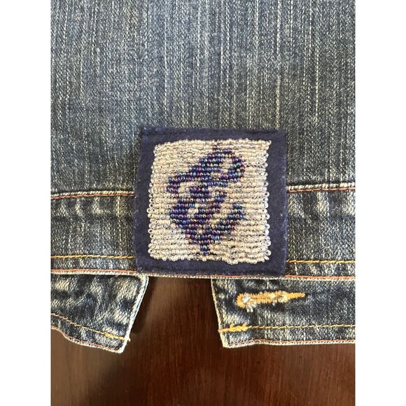 Rocawear Vintage Y2K Womens Jean Jacket Small Cropped Denim Dark Wash Beaded - Picture 6 of 16